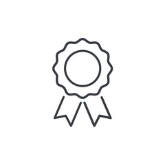 Award badge with ribbon outline icon. Simple line drawing of a classic award badge with a ribbon. Suitable for use in presentations, websites, and marketing materials.