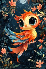 Obraz premium Magical Night Owl in a Dreamy