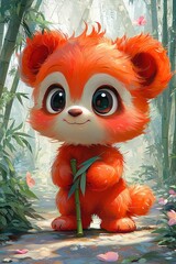 Cute Cartoon Panda Holding a