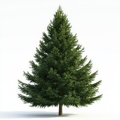 Fototapeta premium A tall, green pine tree stands alone on a white background