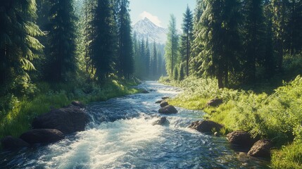 pringtime_River_in_a_Spruce_Forest_A_rapid_mountai