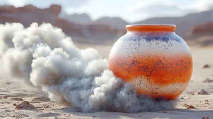 Clay Pot Emerging from Smoke