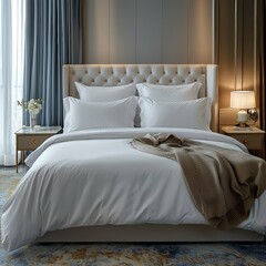 Classic bed with pillow and throw created with generated ai