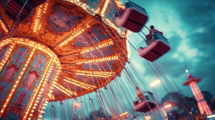Fototapeta premium Dazzling Carnival Rides Under the Glowing Lights