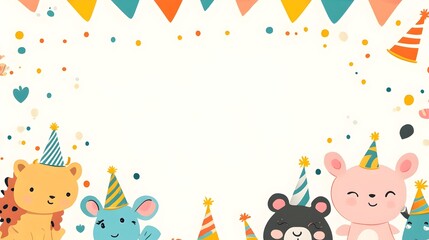 Fototapeta premium cute animal characters in a party setting with confetti and colorful decorations