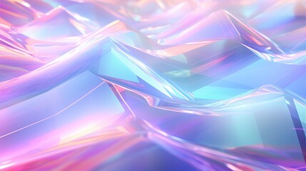 A colorful abstract holographic background featuring smooth, reflective surfaces with a wave-like pattern. The colors blend seamlessly, creating a holographic effect.