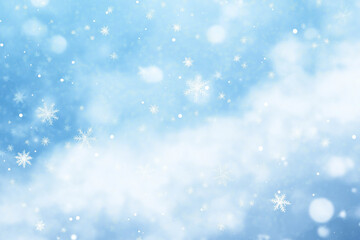 Fototapeta premium Winter Christmas sky with falling snow. Snowflakes, snowfall