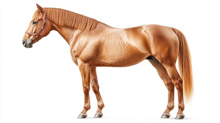 Obraz premium A brown horse is standing on a white background