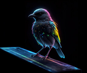 Neon colored bird on the dark background