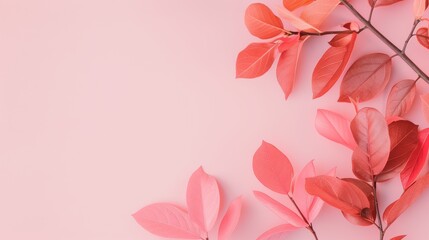 Naklejka premium A minimalist design featuring a delicate pink foliage border with ample copy space in the center, perfect for creating elegant and modern compositions.