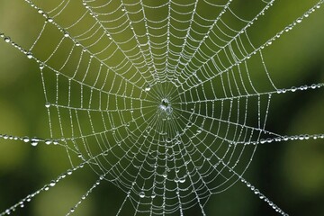 Dew droplets on a spider web, photographed up close, create a beautiful abstract macro photograph that could be used as a backdrop