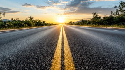 Sun-drenched highway stretching into the horizon on a summer road trip