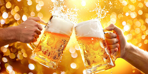 Two glasses of foamy beer in your hands