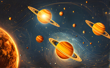 Naklejka premium Universe with galaxies and stars. Artistic illustration in epic fantasy style for a poster. Generative AI.