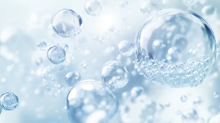 A large number of small, clear bubbles floating in the air, Scene is light and playful.