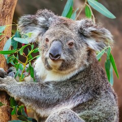 Fototapeta premium Natur pur: Koala beim Eukalyptusessen