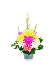 Bouquet of colorful flowers isolated on white background.