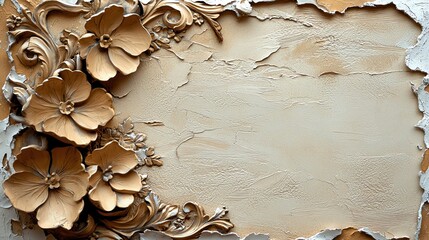 Elegant textured background featuring intricate floral relief design in warm tones, perfect for artistic projects or invitations.