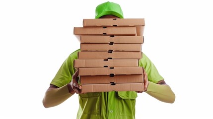The courier with pizza boxes