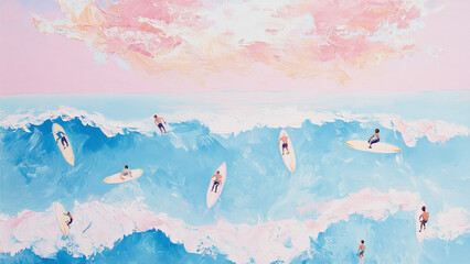 Fototapeta premium Surreal Ocean Surfing: Abstract Expressionism in Pastels