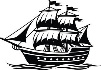 sailing ship silhouette illustration black and white