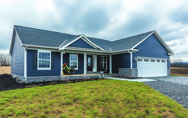 Fototapeta premium Professional Exterior Home Renovation with Durable Siding Installation, Enhancing Property Value and Curb Appeal, Weather Protection for Long-lasting Home Improvement.