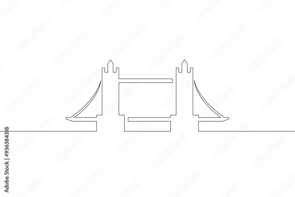 Poster continuous one line drawing bridge logo. architecture. bridge over the river.one continuous line iso
