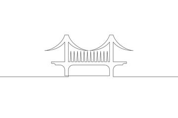 Continuous one line drawing bridge logo. Architecture. Bridge over the river.One continuous line isolated minimal illustration.