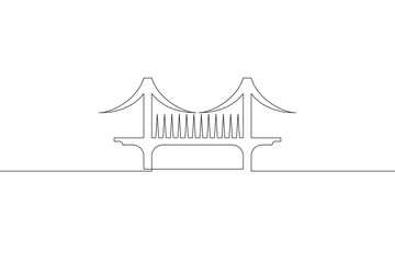Continuous one line drawing bridge logo. Architecture. Bridge over the river.One continuous line isolated minimal illustration.