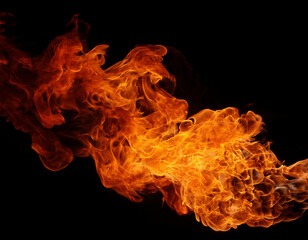Fototapeta premium Fire flames on black background. Abstract blaze fire flame texture background. 