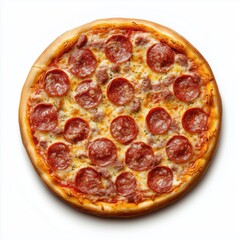 meat pizza isolated on white background, top view