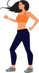 Fitness woman in flat style top and leggings on transparent background