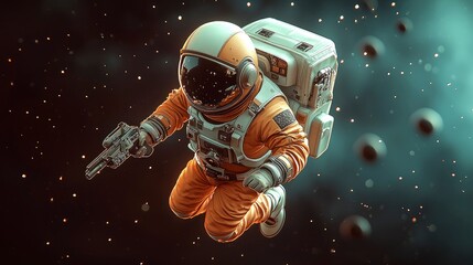 Naklejka premium Astronaut in Space with Gun