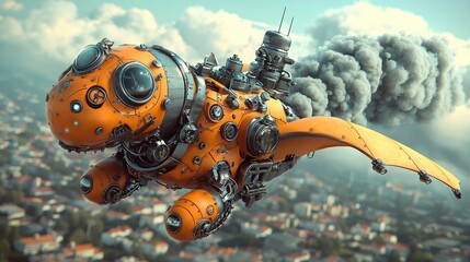 Futuristic steampunk aircraft