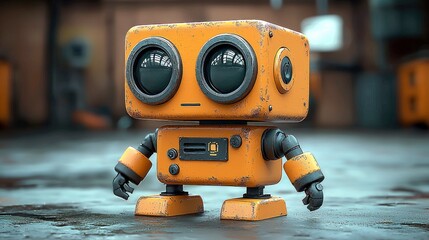 Fototapeta premium Cute Rusty Robot with Big Eyes