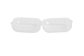 Plastic box for earplugs or small parts on a blank background.
