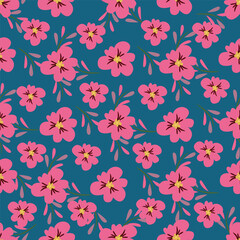 seamless vintage flower pattern on navy background