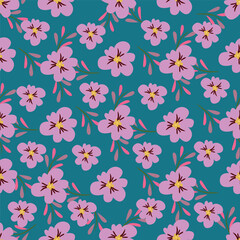 Hand drawing floral seamless pattern with cotton twigs and berries bouquets on a beige background. Winter Christmas themed background. Botanical illustration