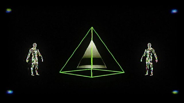 scifi men with pyramid crt grain