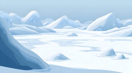 Icy Landscape with Frozen Terrain and Icy Formations in Muted Tones