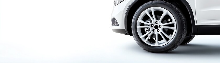 Obraz premium Close-up of a modern car wheel on a sleek background, showcasing design and detail for automotive enthusiasts and marketers.