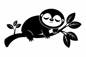 Sloth sleeping on a tree branch silhouette Vector illustration.
