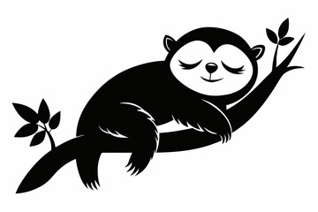 Sloth sleeping on a tree branch silhouette Vector illustration.
