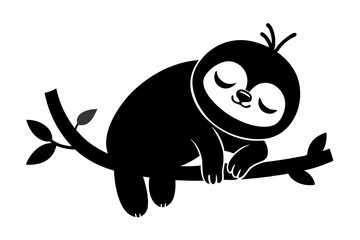 Sloth sleeping on a tree branch silhouette Vector illustration.
