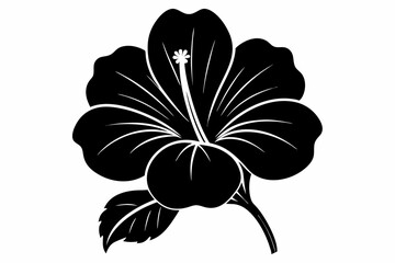 Fototapeta premium hibiscus flower, black silhouette of tropical hibiscus flower, tropical hibiscus bloom silhouette, Hibiscus flower icon, hibiscus flower silhouette