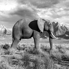 Naklejka premium african elephant is standing up in plains and mountains side view