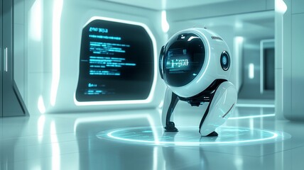 Robot Assistant close up face portrait. New technology