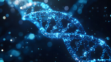 Glowing blue DNA double helix structure on a dark background showcasing molecular biology in a high-tech visualization