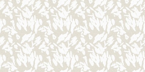 Seamless french gender neutral floral linen printed fabric border background. Light mottled white on grey cottage core block print pattern. Shabby chic woven duotone cloth effect. 