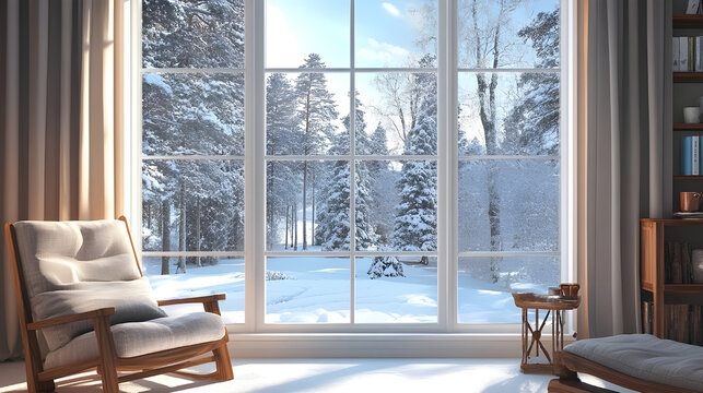 landscape with window and snow